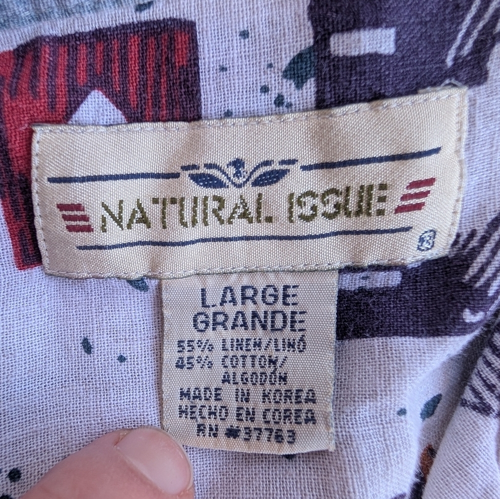 Vintage Natural Issue White Linen Aztec Men's Button Down Shirt Large - Picture 5 of 11